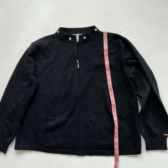 St. John Sport Black 100% Cashmere Zipper Sweater Gold Buttons XL - Picture 7 of 10